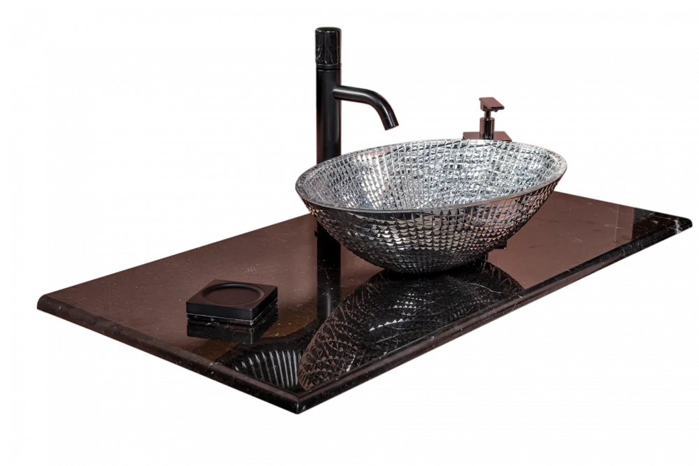 Столешница мрамор ArmadiArt 81см Nero Marquina под Консоль и круглую хрусталь и смесак СБОКУ