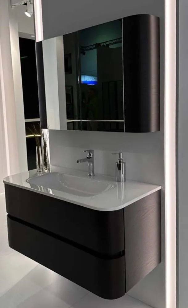 Полки ArmadiArt Ovale 2 100см, шпон + РАКОВИНА МОНОБЛОК ГЛЯНЦЕВАЯ БЕЛАЯ, АКРИЛ