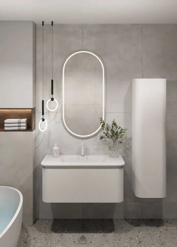 Полка рифленая ArmadiArt OVALE 1 100CM БЕЛАЯ тумба + раковина