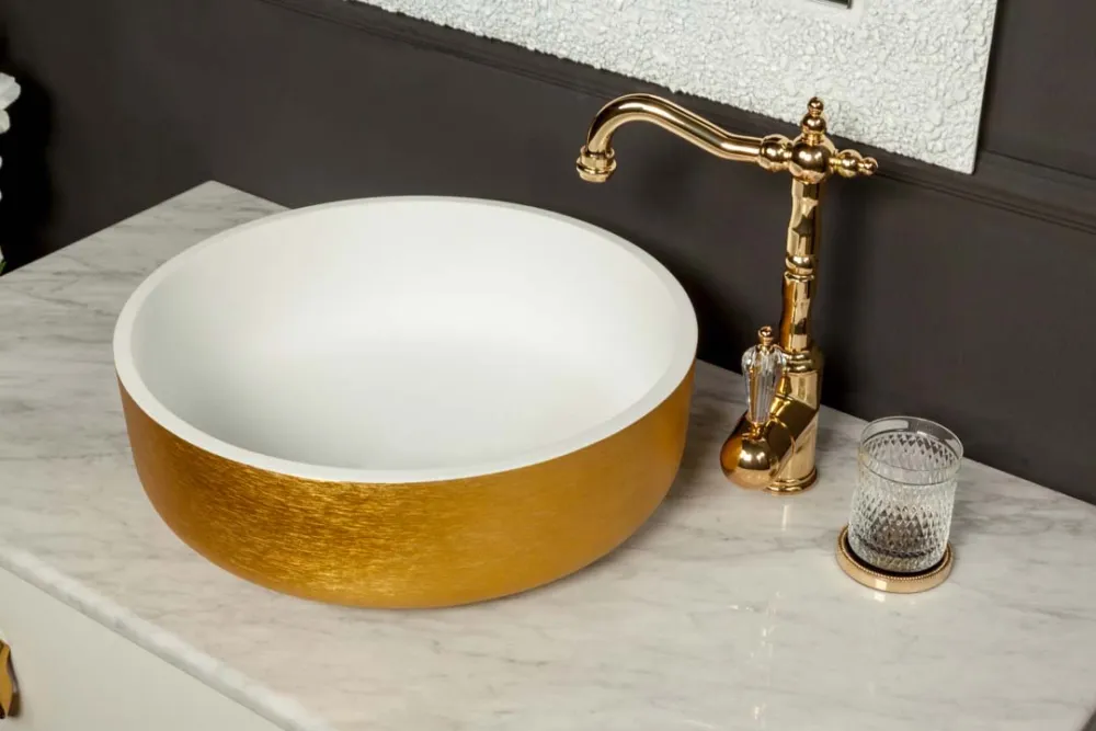 Раковина накладная Ø41,5 см ArmadiArt Sole Corian, золото
